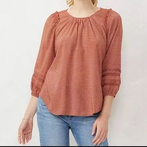 Lauren Conrad Blouse Women’s MedMuted Pink Polka Dot Bishop Sleeve Peasant Top